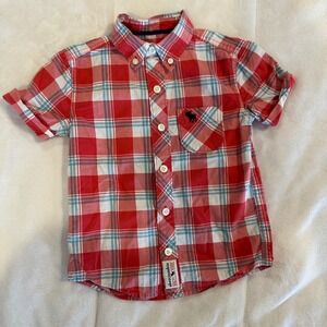 Abercrombie Kids Plaid Button Up Shirt Red Blue Checkered Boys 3/4